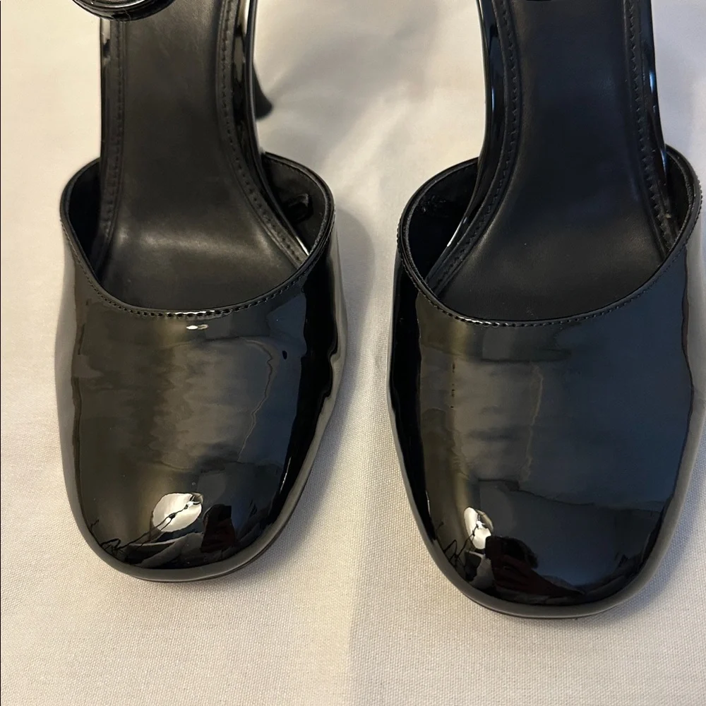 Zara Patent Black Ankle Strap Heels